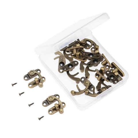 Old School Vintage Iron Key Hasp Lock Set 10 Pieces 29x33mm Antique Bronze Horn Style Decorative Latch Hasps with Screws