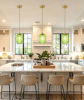 Farmhouse Island Lights for Kitchen, Kitchen Pendant Lighting over Island with green hand-blown glass shades.