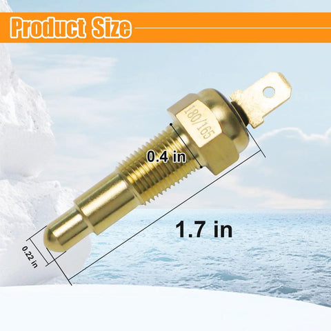 Universal Engine Cooling Fan Temperature Sensor Switch One Eighth NPT Thread 180 Fahrenheit On 165 Fahrenheit Off For Cars And Trucks Keeps Your Ride Cool And Radiator Safe. gold 1/8 NPT sensor switch, 1.7 in long