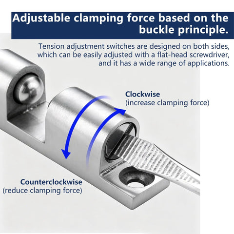 Solid Brass Adjustable Tension Double Roller Cabinet Catch 60mm with screwdriver adjustment mechanism and silver finish