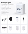 Next Level Open Ear Bone Conduction Bluetooth Sport Headphones In Black with accessories including case and charging cable.