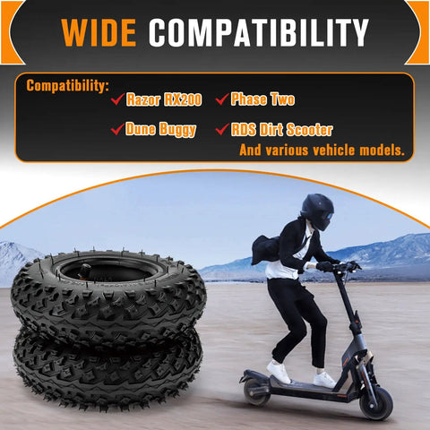 200x50 8x2 Dirt Scooter Knobby Tire And Inner Tube Set For Off Road Electric Go Karts And Mountain Scooters 2 Pack shown