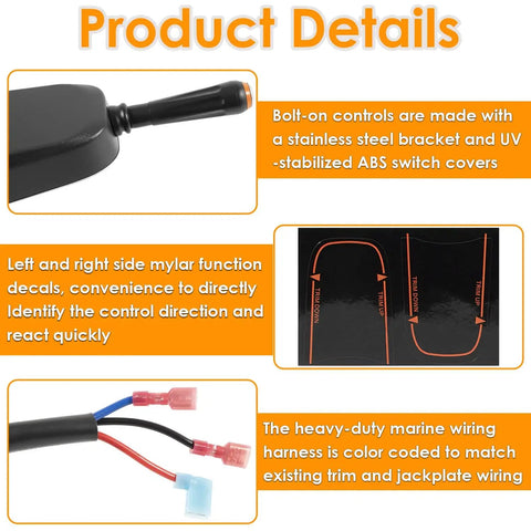 Details of Bezel Control Switch For Seastar Hydraulic, Cable And Tilt Steering, Blinker Trim System, with wiring and decals shown.