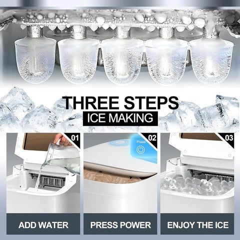 The Real Deal Countertop Ice Maker Machine Featuring Zero Effort Self Cleaning Routine And Smart Ice Size Settings That Rapidly Whips Up Nine Crisp Cubes In Six Minutes To Keep Your Friday Nights Chilling: three steps for ice making.