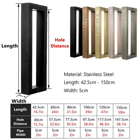 Shower And Barn Door Handle Set, Sliding Push Pull Glass Door Pulls, Large Rectangle Gate Rod With Pattern Carve In Red Bronze, 150 Cm (59 Inches), Stainless Steel, No Fuss Hardware Included, Durable And Stylish.