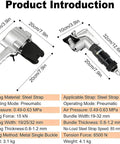 Heavy-Duty 3-In-1 Pneumatic Strapping Machine For 1.25 Inch Steel Strap showing dimensions and specifications for steel strapping.