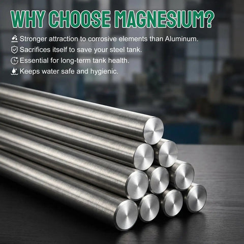 Stack of magnesium anode rods highlighting benefits for corrosion protection in RV water heaters