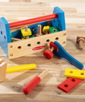 Take Along Tool Kit Wooden Construction Toy Set For Little Builders With 24 Pieces Including Hammer, Wrench, Screwdriver, Nails