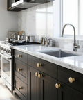 Kitchen with Two Pack Brushed Gold Cabinet Knobs Set For Drawers And Doors, matching vintage brushed brass hardware pulls, solid zinc alloy knobs.