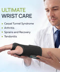 Doctor fitting Carpal Tunnel Wrist Brace With Two Straps And Metal Splint Stabilizer for pain relief on a patient's arm