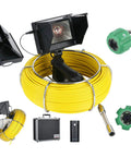Hardcore Heavy Duty Handheld Pipe Inspection Camera Featuring A Rigid 22 Mm Probe For Sewers Drains And Clogs IP68 Waterproof Borescope Endoscope Video System with yellow cable and monitor.