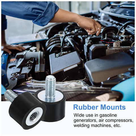 M5 Rubber Mounts 8Pcs 15x10mm Anti Vibration Isolators with lock nuts shown near a car engine during installation