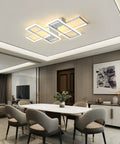 Four Square Dimmable LED Ceiling Light With Remote Control For Living Room, Bedroom, Dining And Kitchen 80W Acrylic Flush Mount Fixture, Sleek Dope Modern Square Design, Color Temperature Adjustable From Cool White To Warm White in dining room setting