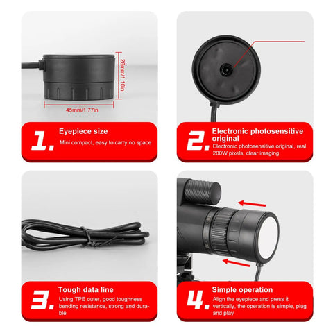 Digital Telescope Eyepiece Camera For Monoculars And Binoculars With USB C App Controlled Plug And Play 200W Pixel Sensor details