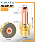 Pro Grade Tig Welding Consumables Kit With Gas Lens Collet Bodies And Copper Collet Tips For WP 17 18 26 Series Torches, dimensions 45V27 gas lens
