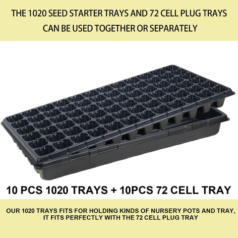 20 Pack Seed Starter Tray Set With 10 1020 Trays And 10 72 Cell Plug Trays Thick Durable Plastic Propagation Trays For Seedlings Microgreens Fodder Plants Garden Nursery Kit With Labels And Tools