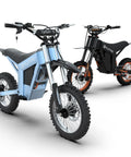 Full Send Electric Dirt Bike Built Around A Mean 2000W Motor And Tough 21Ah Battery Hits 37 Mph Using Three Speed Modes in blue and black.