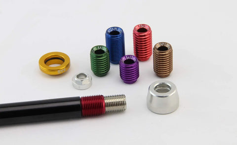 Through Axle Trainer 147 For Roaddisc Rear Wheel Set With M12 1.0 1.5 1.75 Variants showing colored thread options