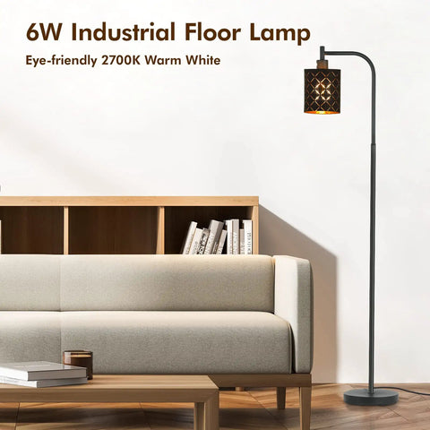Gothic Style Floor Lamp With Laser Cutout Lampshade LED Arc Standing Light For Living Room And Bedroom 67 Inch Black beside sofa