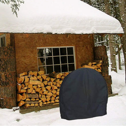 Heavy Duty Outdoor 48 Inch Firewood Log Hoop Rack Cover With Waterproof Zipper Black All Weather Protection in snow