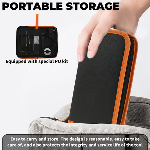 3-In-1 Hot Wire Foam Cutter Kit with Carrying Case being placed into a bag for easy transport.