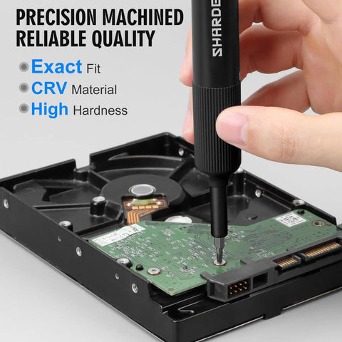 Using Pen Style Magnetic Precision Screwdriver Set With 27 In 1 Mini Bits for hard drive repair, ergonomic grip, high hardness material.