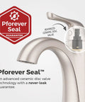 Detail of advanced ceramic disc valve on a One Hole Single Handle Bathroom Sink Faucet In Brushed Nickel With Push And Seal Drain