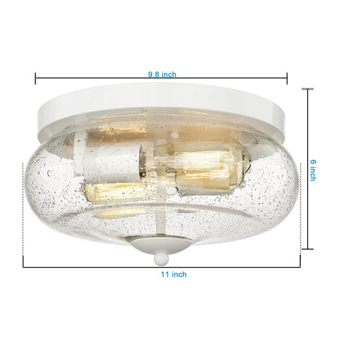 Seeded Glass Flush Mount Ceiling Light Fixture With 2 Light Sockets For Indoor Outdoor Use White Finish Modern Round Ceiling Lamp