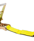 Two Pack 3 Inch By 30 Foot Ratchet Tie Down Straps With Flat Hooks Yellow Heavy Duty Construction 5000 Lb Working Load Limit
