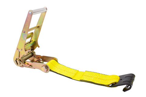 Two Pack 3 Inch By 30 Foot Ratchet Tie Down Straps With Flat Hooks Yellow Heavy Duty Construction 5000 Lb Working Load Limit