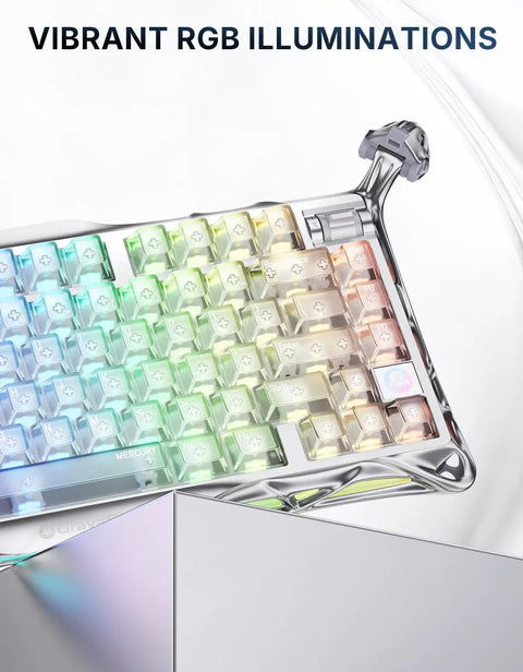 75 Percent Compact Wireless Mechanical Gaming Keyboard Featuring Hot Swap Switches with vibrant RGB backlit keys and sleek aluminum frame.