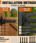 Two installation methods for Heavy Duty Gate Hinges With 1100 Lbs Load Rating And Sealed Integrated Ball Bearings for wood and metal gates.