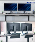 Under Desk 17 Inch Cable Management Trays, 2 Pack Black Cord Organizer installed under desk with monitors