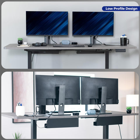 Under Desk 17 Inch Cable Management Trays, 2 Pack Black Cord Organizer installed under desk with monitors