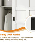 Sliding Closet Door Set 60x80 Inches Double Barn Doors With 3-Panel Frosted Fingerprint-Resistant Tempered Glass And Hardware Kit White MDF Paintable Surface Pre-Drilled Panels For No-Fuss Assembly with black handle