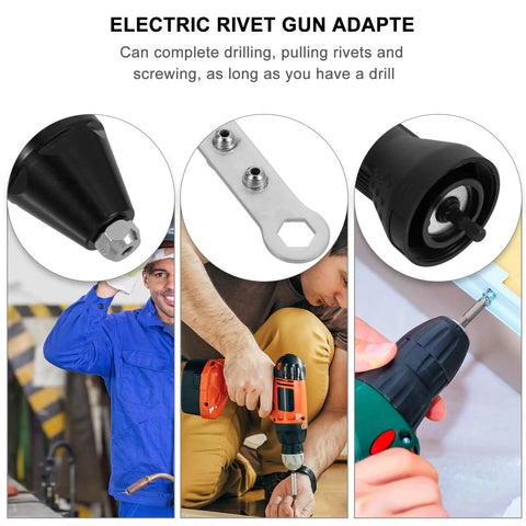 Super Cool Cordless Riveting Tool Kit With Electric Drill Adapter For Labor Saving Work Featuring Long Lasting Performance And Durable Plastic Build Perfect For Auto Manufacturing Jobs And Heavy Duty DIY Projects, black drill adapter
