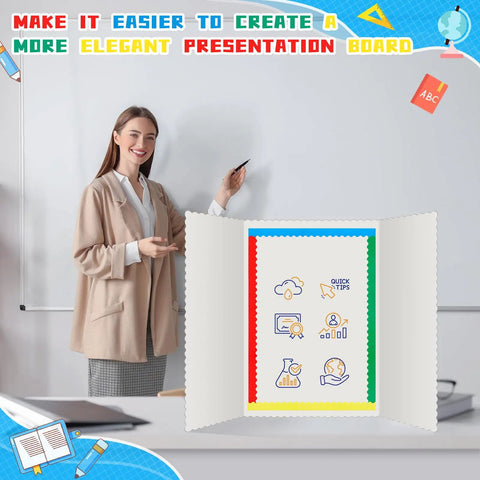 Teacher in classroom with Back To School Science Fair Board Supplies Kit With 100 Pcs Essentials, 80 Borders, 20 Papers in use