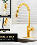 Top Shelf Brushed Titanium Gold Kitchen Faucet With Pull Down Magnetic Docking Sprayer, single handle deck mount