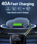 Level 2 Electric Vehicle Charger J1772 40 Amp 240 Volt Home Evse With Nema 14 50 Plug 25 Ft Cable ETL Certified showing fast charging display.
