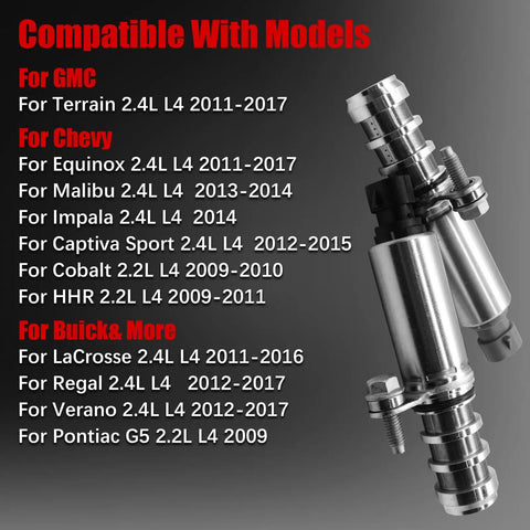 Compatible models list for 2.4L Ecotec Timing Chain Kit With Water Pump For Equinox Malibu Terrain Buick Regal Lacrosse Verano 2011-2017 2.2L 2.4L Engine With VCT Solenoid Actuator Gear 9-4201S
