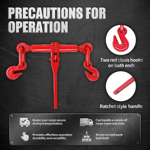 Heavy Duty Ratchet Chain Binder Set 2 Pack 3/8 to 5/16 Inch G80 Chain 10 Foot Long 4900 Lbs Working Load Limit Hauling Tie Down with hooks