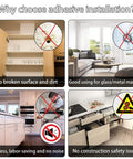 Benefits of adhesive installation shown with Magnetic Cabinet Catches With Ultra Strong Adhesive No Tools Needed images of applications.