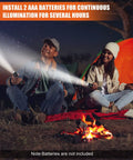 Couple using 20 Pack Pen Light Flashlights, 5.12 Inch Aluminum Pocket LED Lights With Clip, Waterproof for camping by a fire.