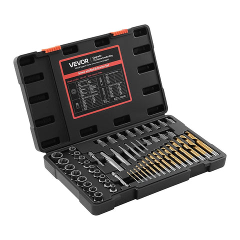 Grab And Go Heavy Duty 54 Piece Screw Extractor Set With Metric And Sae Bolt Nut Extractors Spiral Drill Bits Adapters in sturdy case.