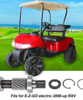 All Metal Golf Cart Drive Shaft For RXV Models Post 2008 620329 Heavy Duty Steel Replacement Part displayed in front of red golf cart