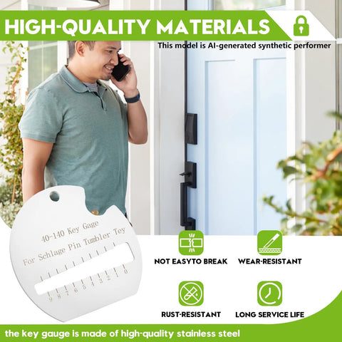 40-104 Key Needle Gauge For Home Lock Keys, Compact Semi-Circular Tool With Ergonomic Non-Slip Grip, Ultra-Precise Key Measurement For Common Door Lock Series, Portable Locksmith Gauge For DIYers And Pros. Stainless steel gauge for Schlage key needles by a front door