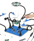 Magnetic Third Hand Soldering Station with 3X to 6X Magnifying Glass, LED Lighting, Adjustable Alligator Clips, heavy-duty base