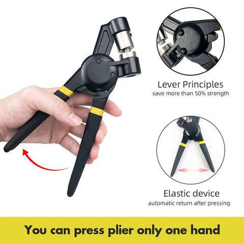 Grommet Tool Kit With Carry Bag, Half Inch Handheld Eyelet Kit, Manual Grommet Press Machine, Includes 300 Pcs 12 Mm Grommets, Hole Puncher, White Backer Block, Magnetic Jaw, Adjustable Opening, handheld black plier