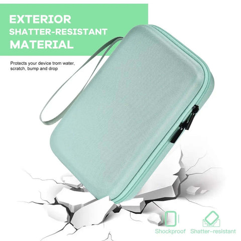 Road Trip Ready Hard Shell Electronics Organizer Case For Macbook Chargers Adapters Cables Power Bank Usb Drives Sd Cards And Tech Gears With Shockproof Protection Green Bag showing shatter-resistant material and zipper.