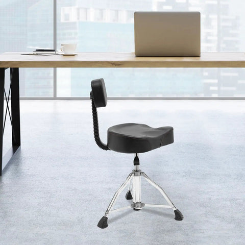 Solid As A Rock Drum Throne Stool With Plush Memory Foam Backrest in modern workspace setting with adjustable height.